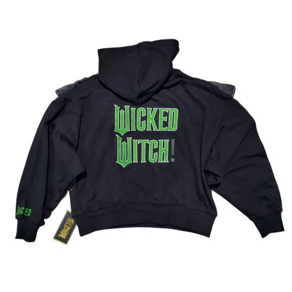 NWT Forever21 x WICKED Wickd Witch Cropped Ruffle Boxy Elphaba Hoodie - Small - Picture 1 of 6
